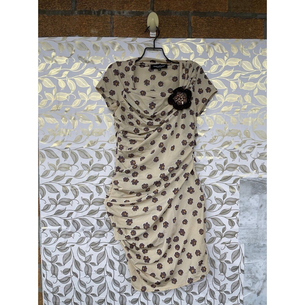 Adele Fado Italy Ruched Floral Mini Dress - Brown & Cream Whimsigoth Aesthetic -